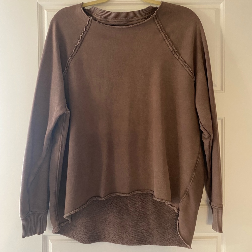 Aerie Chocolate Brown Distressed Sweatshirt